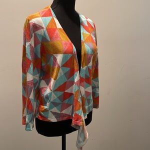 Cable & Gauge Mini Cardigan SizeL Multicolor Geometric Pattern Modern Boho Artsy